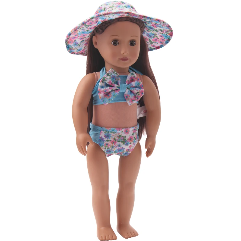 Кукольная одежда для девочек 18 дюймов пляжный костюм с синим принтом + шапка