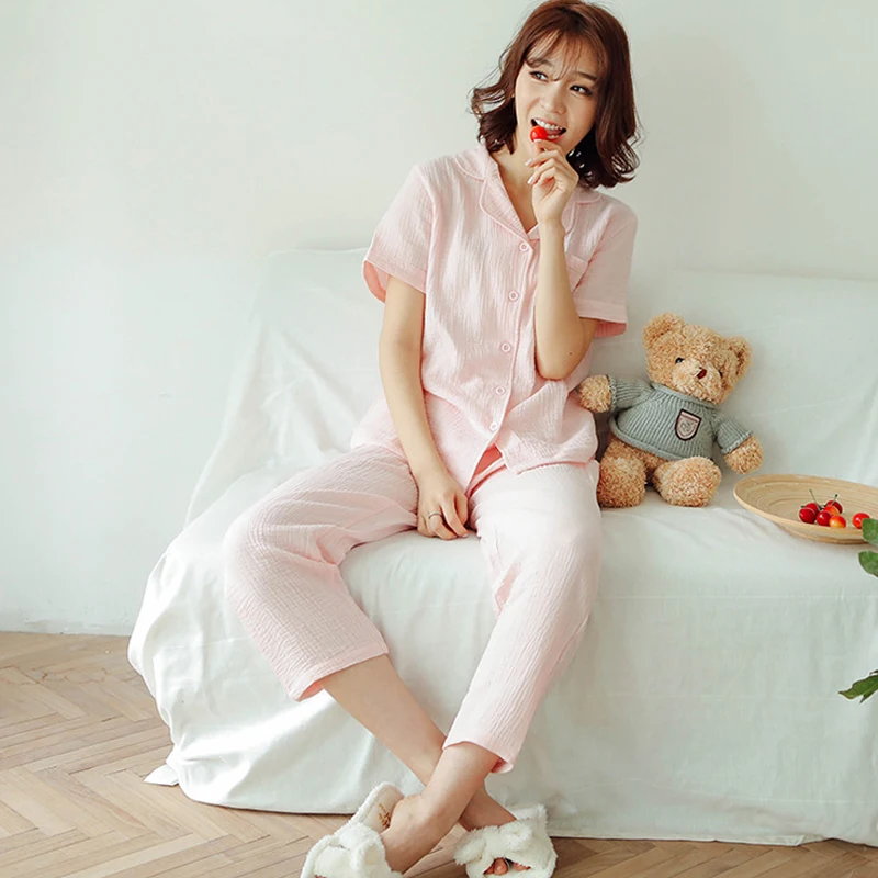 

Летняя Пижама 2020, хлопковые брюки с коротким рукавом, пижамный комплект, женская пижама из двух предметов, пикантная Пижама, розовая пижама