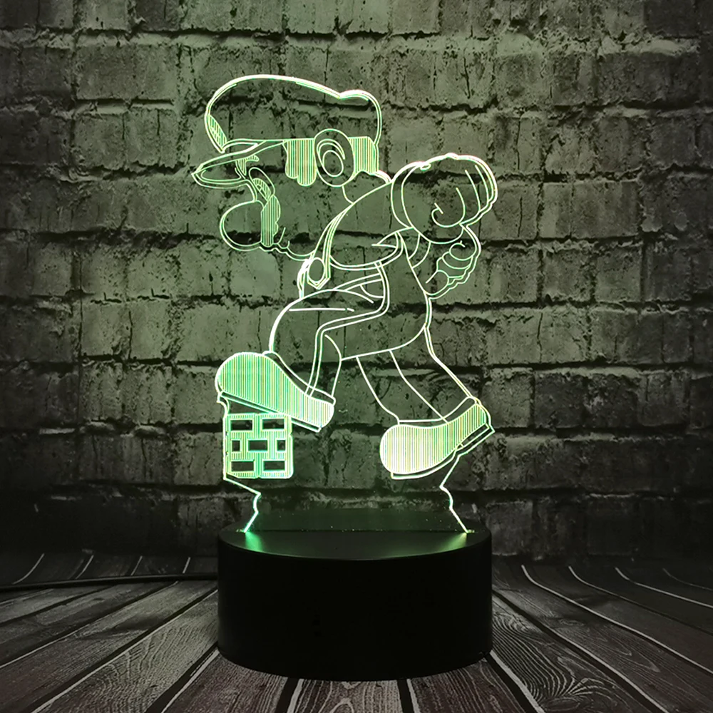 Игровой рисунок 3D ходьба Марио мультфильм детский сон спальня LED Настольный