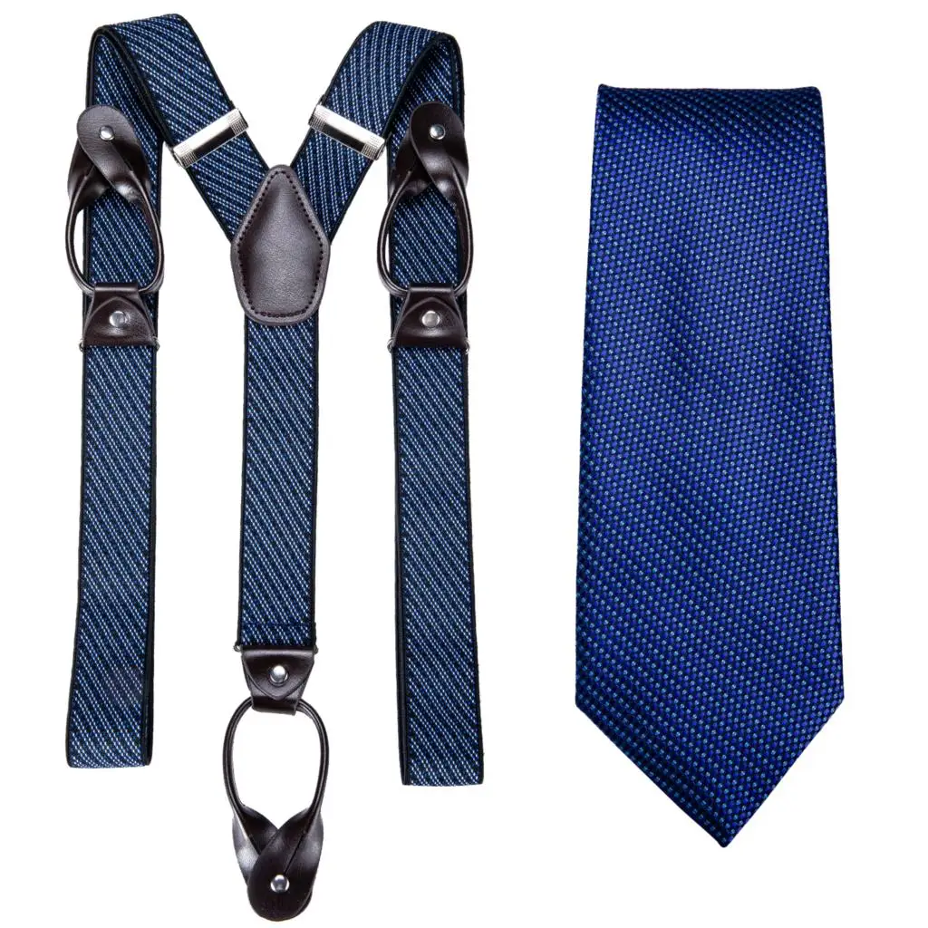 Темно синие мужские подтяжки кожаные с 6 кнопками модные набор регулируемых