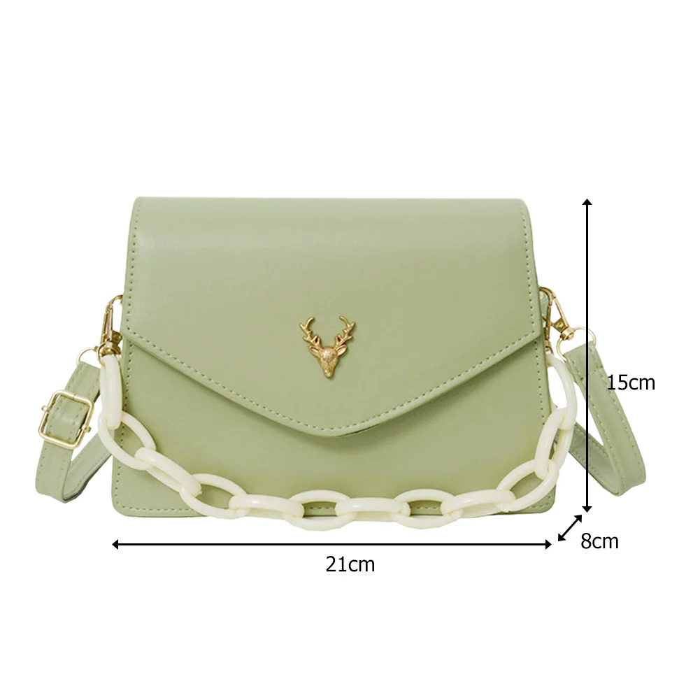 

Fashion Women Shoulder Bags Acrylic Chain Solid Color PU Leather Tote Crossbody Messenger Handbags