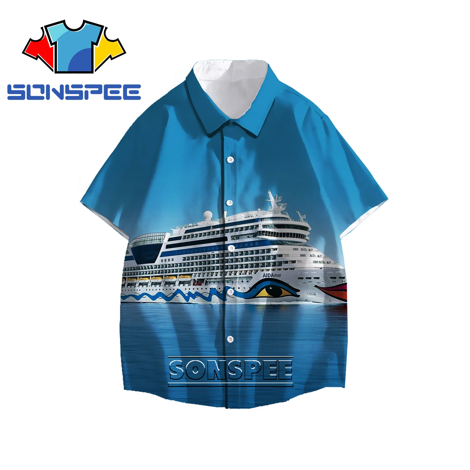 Гавайская рубашка SONSPEE с 3D принтом круизного судна корабля мужская и женская