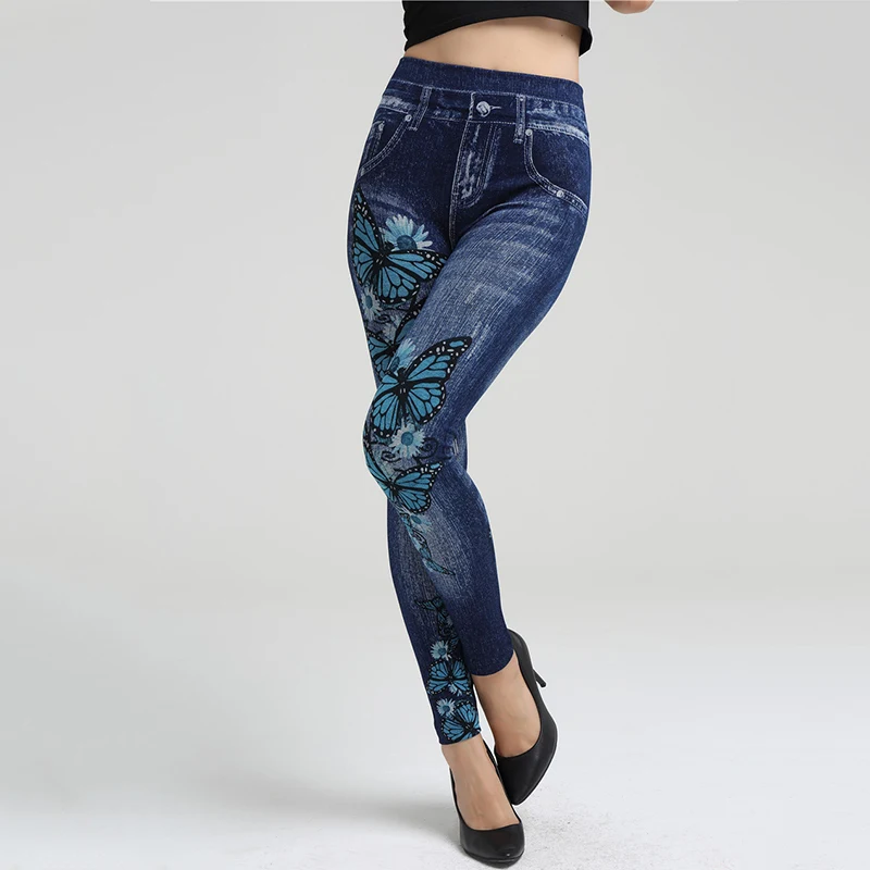 Женские джинсы карандаш с высокой талией узкие брюки принтом эластичные