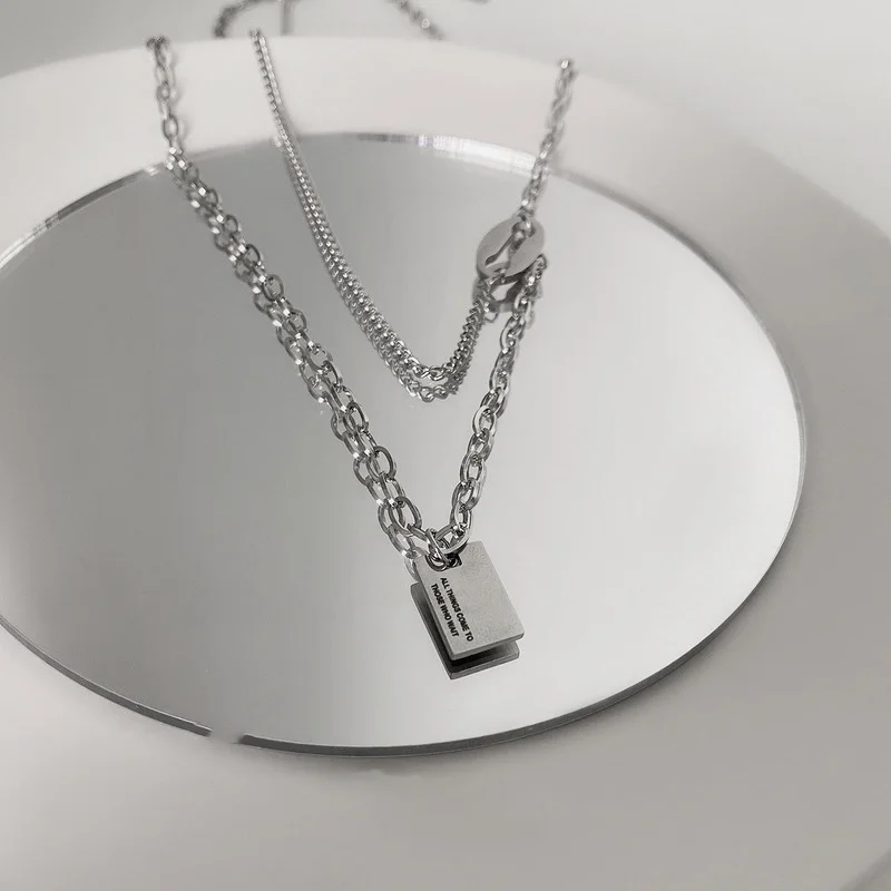 

Origin Summer Double Layer Stainless Steel Pig Nose Pendant Necklace for Women Square Letter Chunky Chain Necklace Jewelry