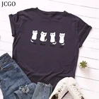 Летняя Хлопковая женская футболка JCGO, 4XL, 5XL, универсальная женская футболка с принтом милых кошек и коротким рукавом, базовая женская футболка с круглым вырезом