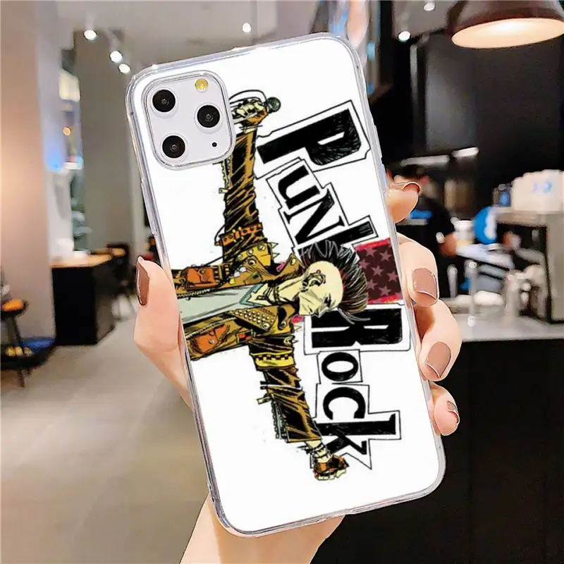 

Luxury Punk Rock coque Phone Case Transparent for iPhone 11 12 mini pro XS MAX 8 7 6 6S Plus X 5S SE 2020 XR