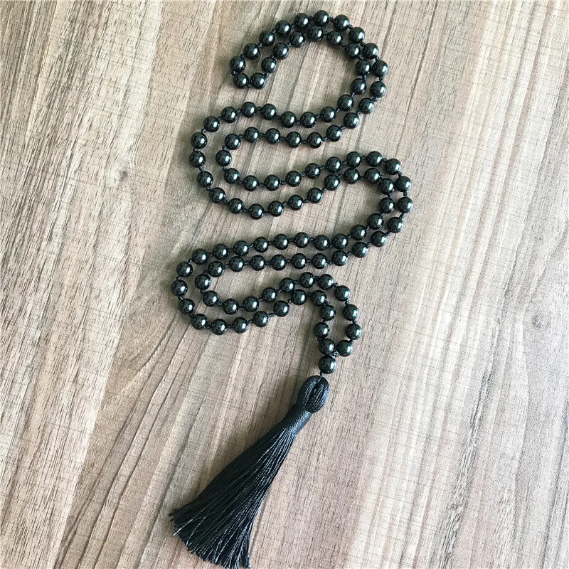 

8MM High Quality 108 Mala Beads Necklace Natural Tourmaline Stone Necklace Tassel Yoga Jewelry Healing Meditation Jewelry