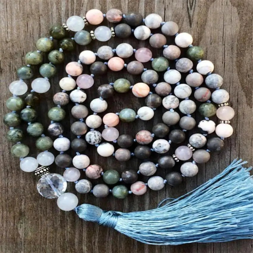 8 мм Цветок яшма драгоценный камень Мала ожерелье 108 браслет из бисера кисточка