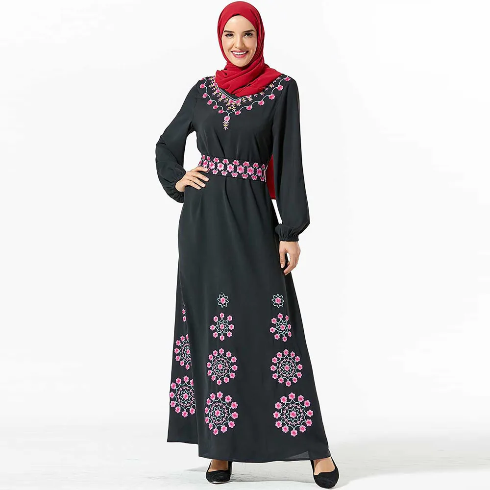 Мусульманское платье женская мусульманская одежда Вышивка Элегантные макси