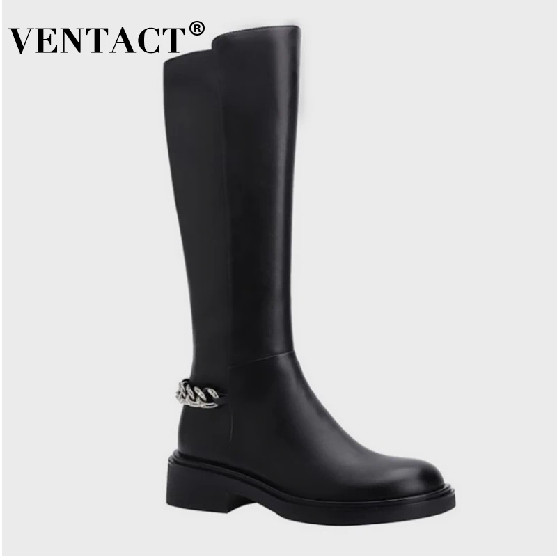 

Женские длинные сапоги из натуральной кожи с металлической цепочкой, Размеры 35-40