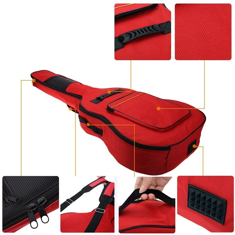 

41inch Guitar Backpack Shoulder Straps Pockets 5mm Cotton Padded Gig Bag Case red