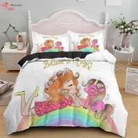 children bedding sets gifts unicorn colorful horse printed duvet cover sets for kids 23pcs single pink cute princess girl quilt