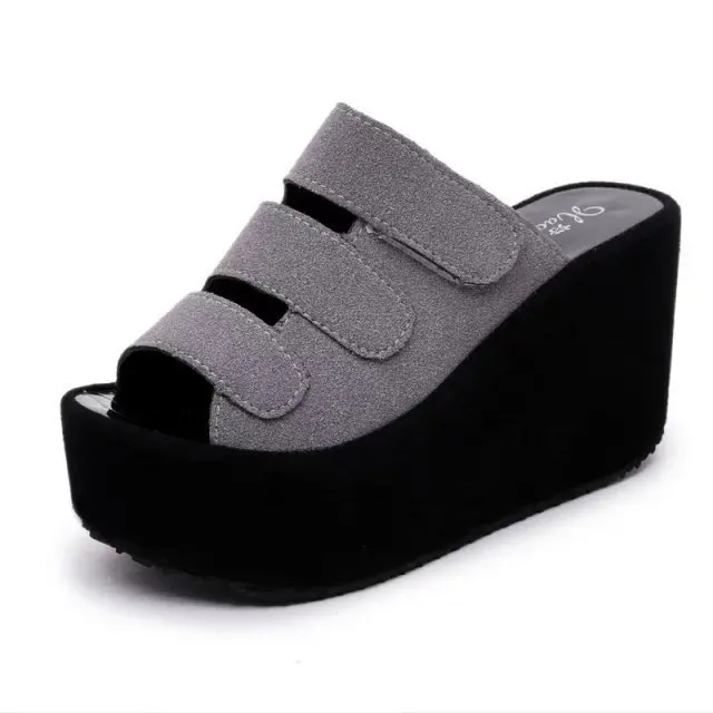 

Womens Slippers Summer Female High Heels Slippers Platform Wedges Pumps Peep Toe Shoes Slip-On Hook & Loop Slippers
