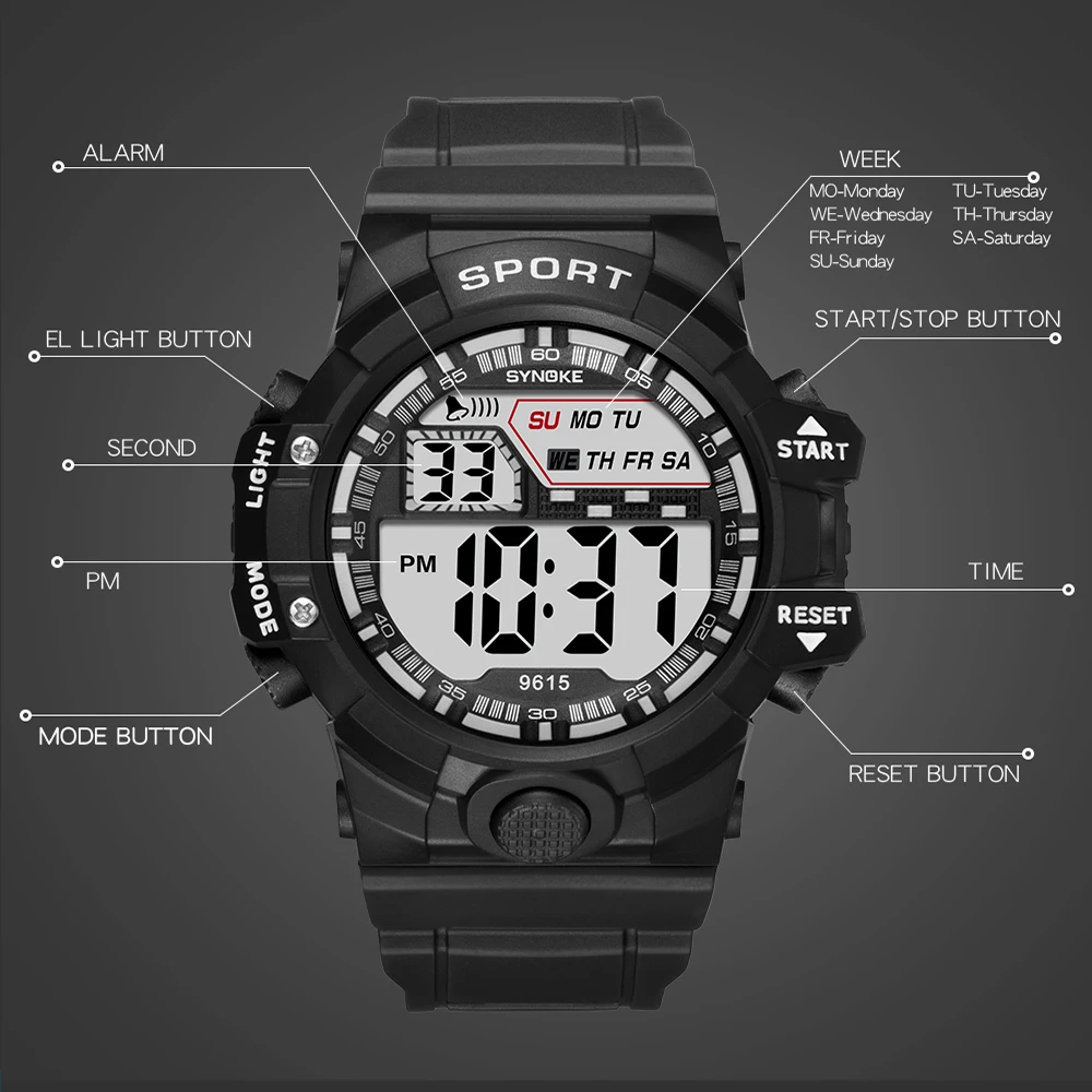 Электронные часы SYNOKE мужские светодиодсветодиодный светящиеся цифровые