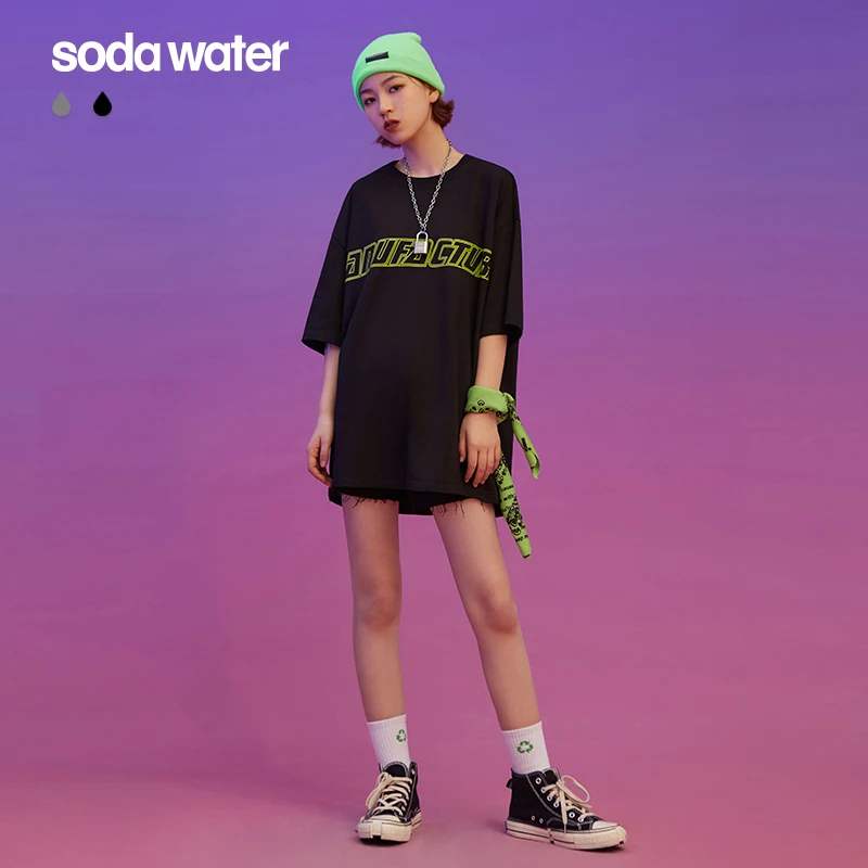 SODAWATER топы для девочек 205 г футболки Хлопковая женская футболка в стиле хип хоп с