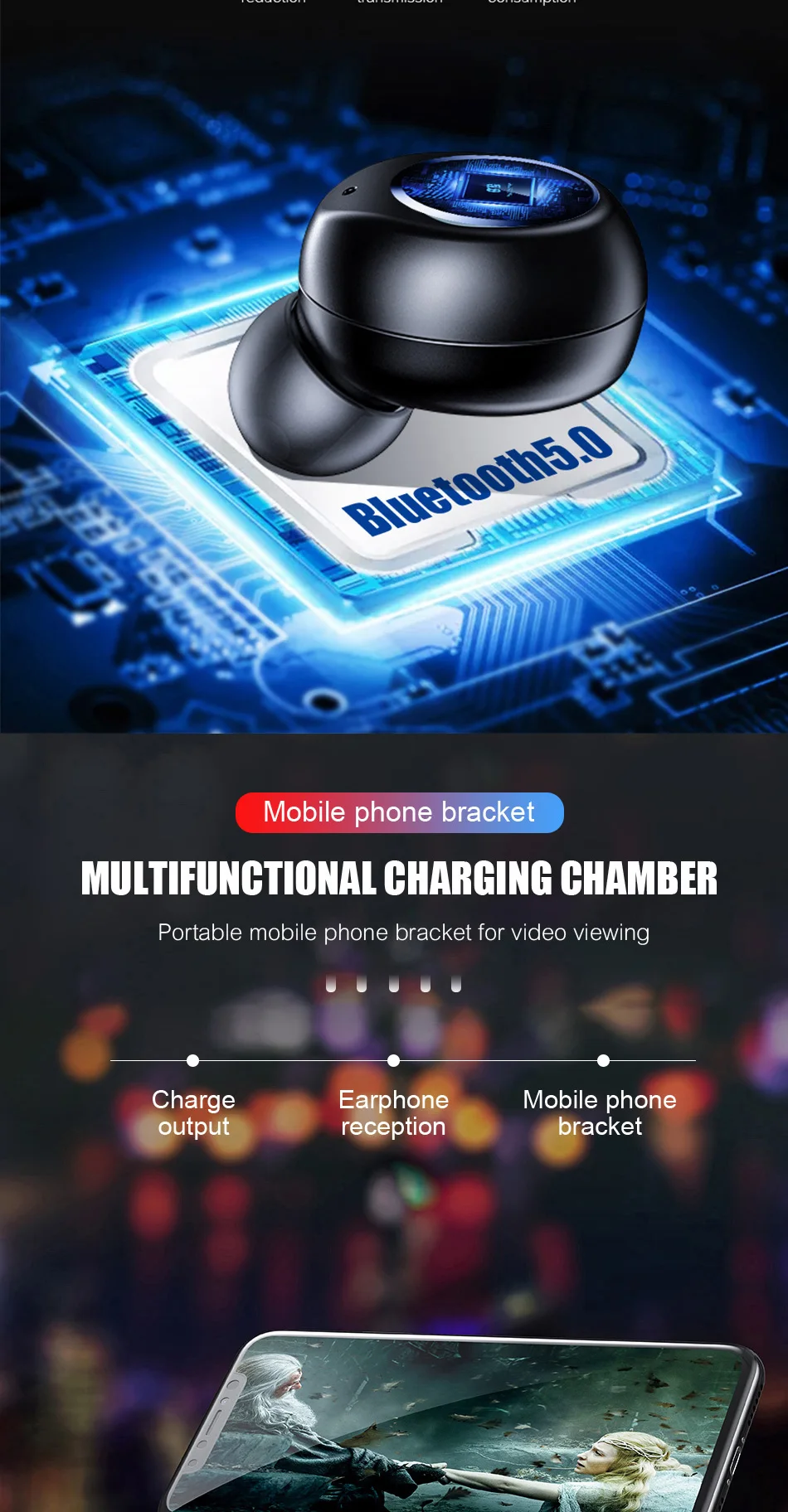 VOULAO Bluetooth наушники беспроводные Bluetooth V5.0 наушники 9D стерео спортивные водонепроницаемые наушники гарнитура с микрофоном+ зарядная коробка