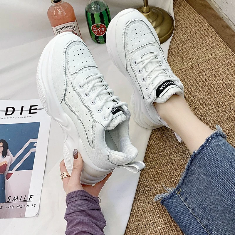 Ulzzang/2020 женские белые кроссовки на массивном каблуке дизайнерская модная