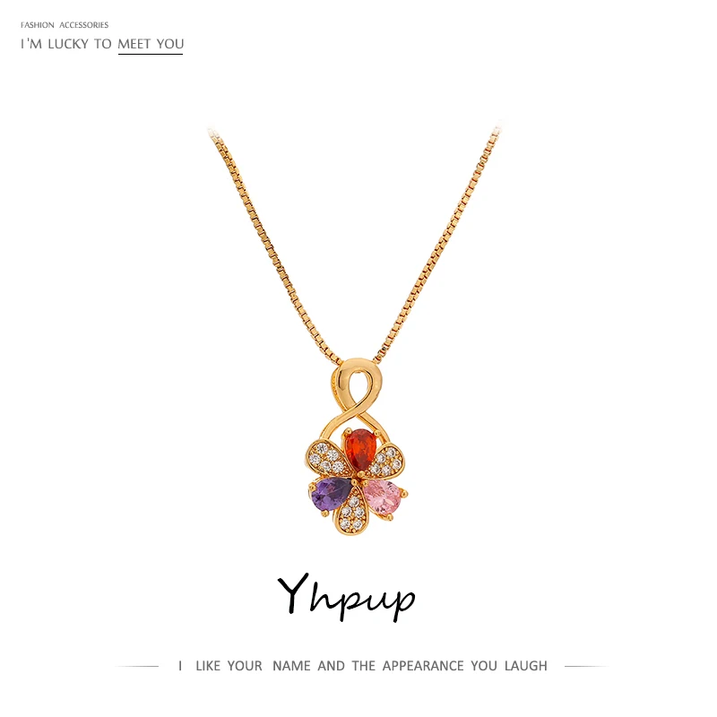 Yhpup Новый Модный изысканный цветок кулон ожерелье Красочный Роскошный Стразы