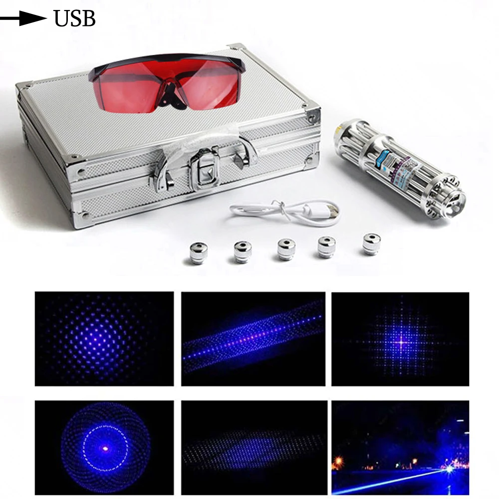 

5MW High Power USB Charging Laser Pointer Blue Laser Torch Light Pen Powerful Laser Meter adjustable focus