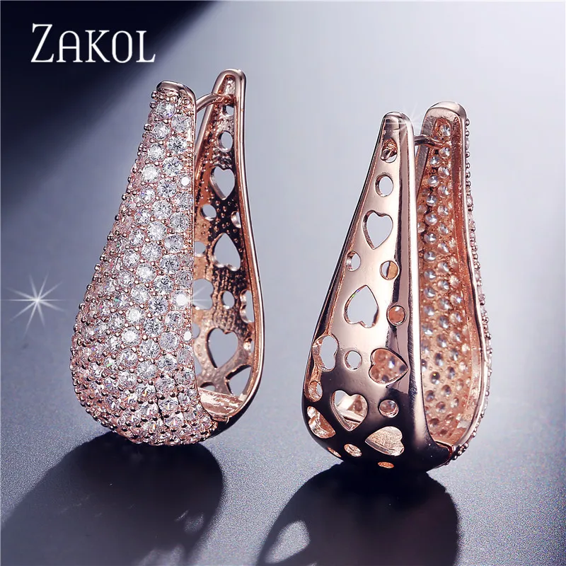 Бренд ZAKOL, роскошные свадебные ювелирные изделия для невесты, микро инкрустация кубическим цирконием, большие каплевидные серьги-кольца белого цвета, серьги FSEP601