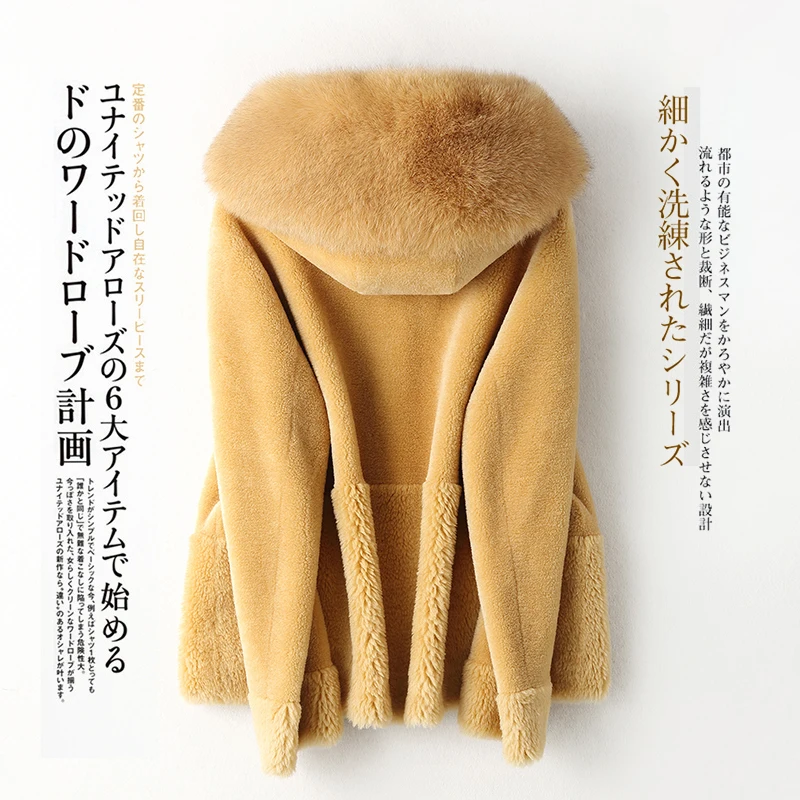 Real Fur Coat Female Vintage Sheep Shearing Jacket Clothes Women Korean Winter Fox Collar 100% Wool Coats Hiver 1915 | Женская одежда