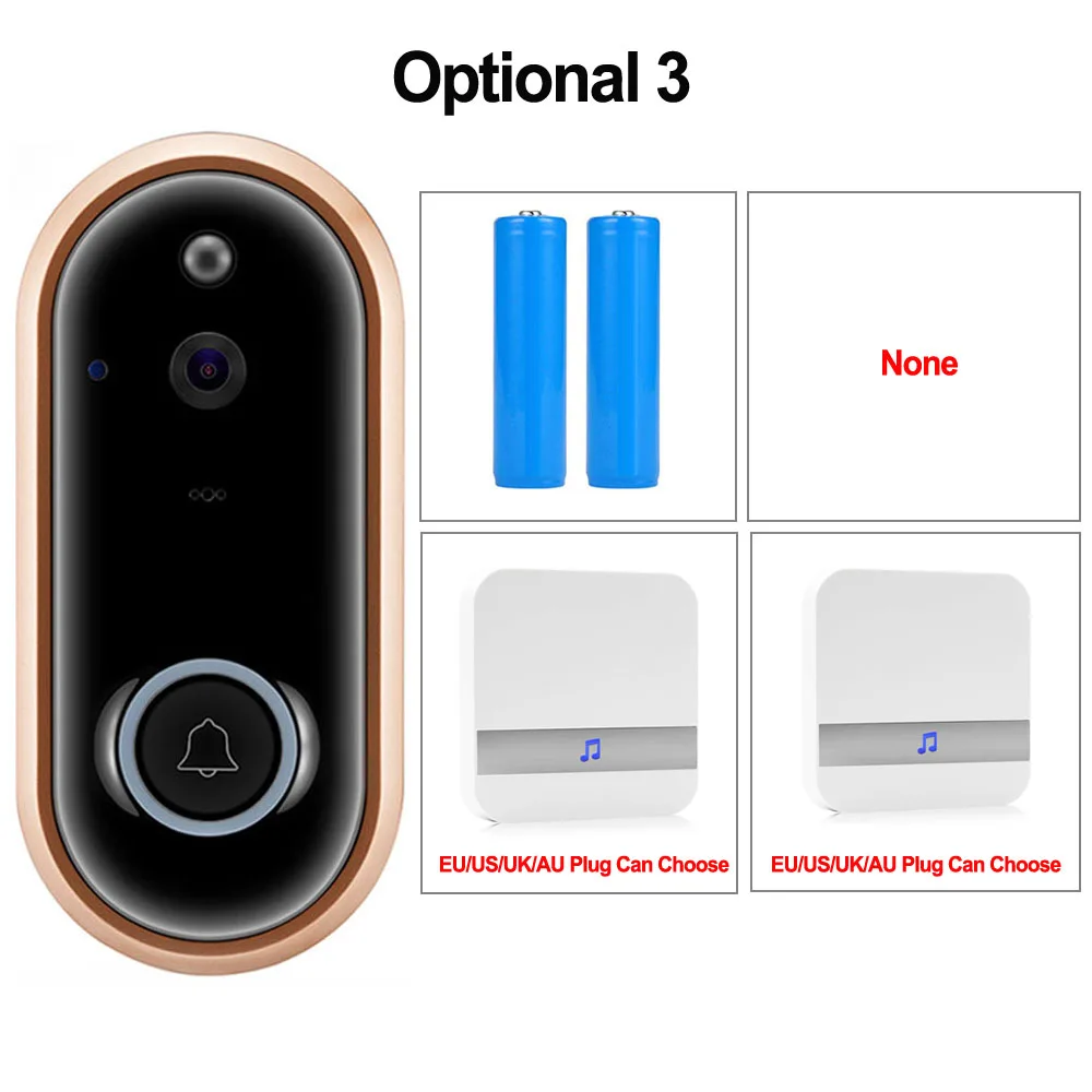 Option 4 CDYCAM 1080P смарт-видео, дверной звонок беспроводная домашняя камера безопасности 2-Way Talk ночного видения PIR Обнаружение двери телефон с вилкой Chime - Цвет: Option 4
