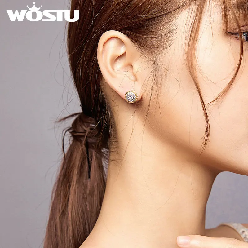 Женские серьги-гвоздики из чистого кубического циркония WOSTU элегантные