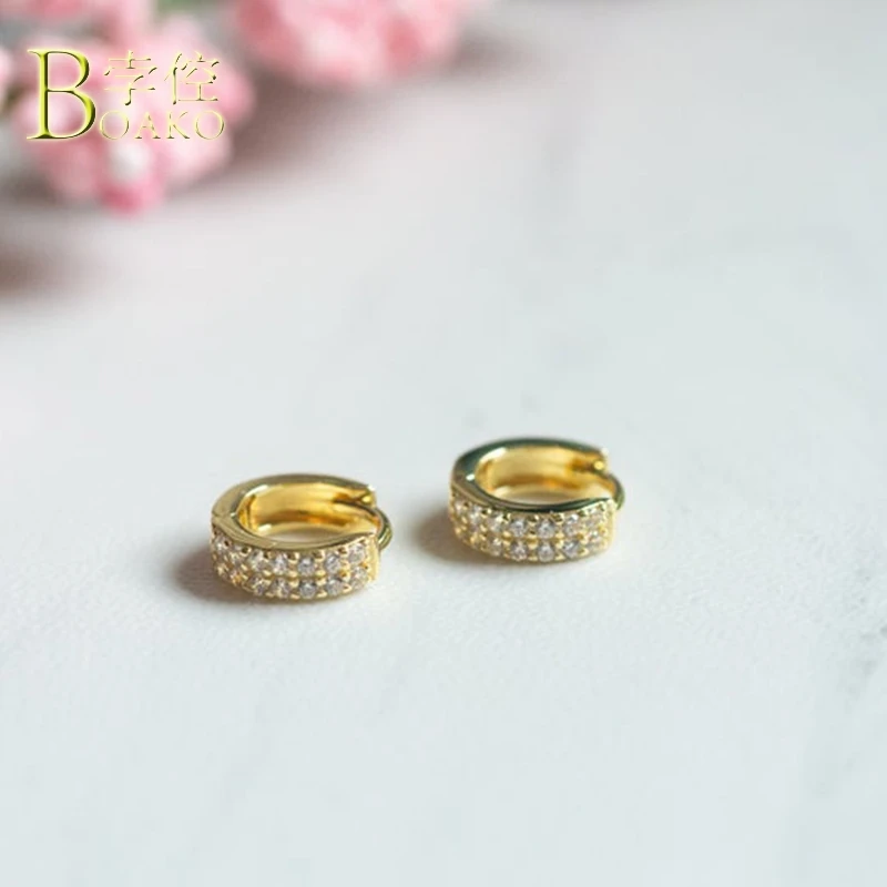 

Real 925 Silver Earrings For Women Gold Small Hoop Earrings Girl Gift EarPiercing Earring Punk Female Zircon Round aretes B5