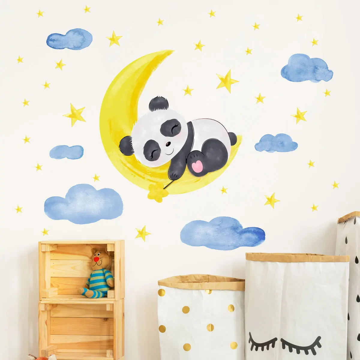 

Hand Painted Sleeping Panda Wall Stickers Baby Kids rooms Wall Decor Wall Decals Vinyl PVC DIY Sticker Murals Home Decoration
