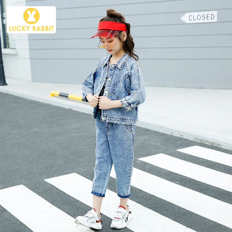 Vintage Children Clothing Spring Denim Jeans Girls Outfit Boutique Kids Clothes Single Jacket | Детская одежда и обувь