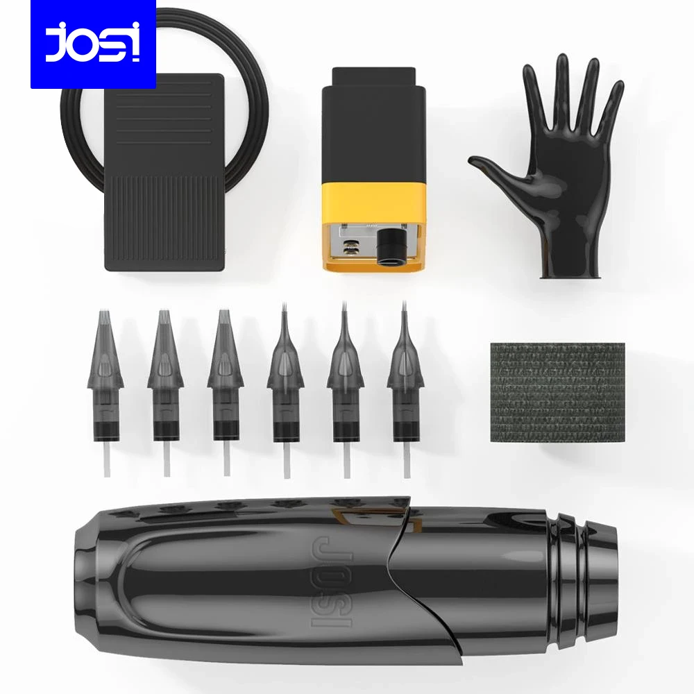 JOSI Tattoo Machine Kits LCD Power Supply Cartridge Needles Set Permanent Tattoo Foot Pedal Tattoo Machine For Tattoo Artists