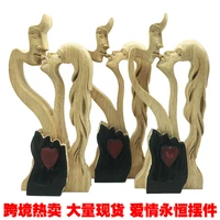 cross border selling love eternal lovers kiss statue wooden handicraft decorative furnishing articles wood carving eleaf