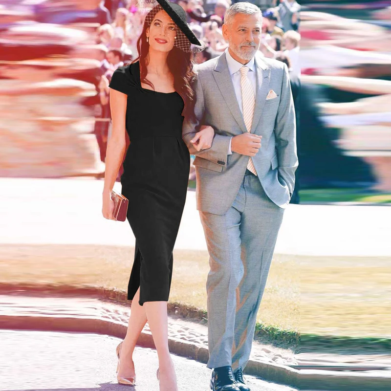 Модное приталенное платье средней длины Красное и черное вечерние в стиле ретро