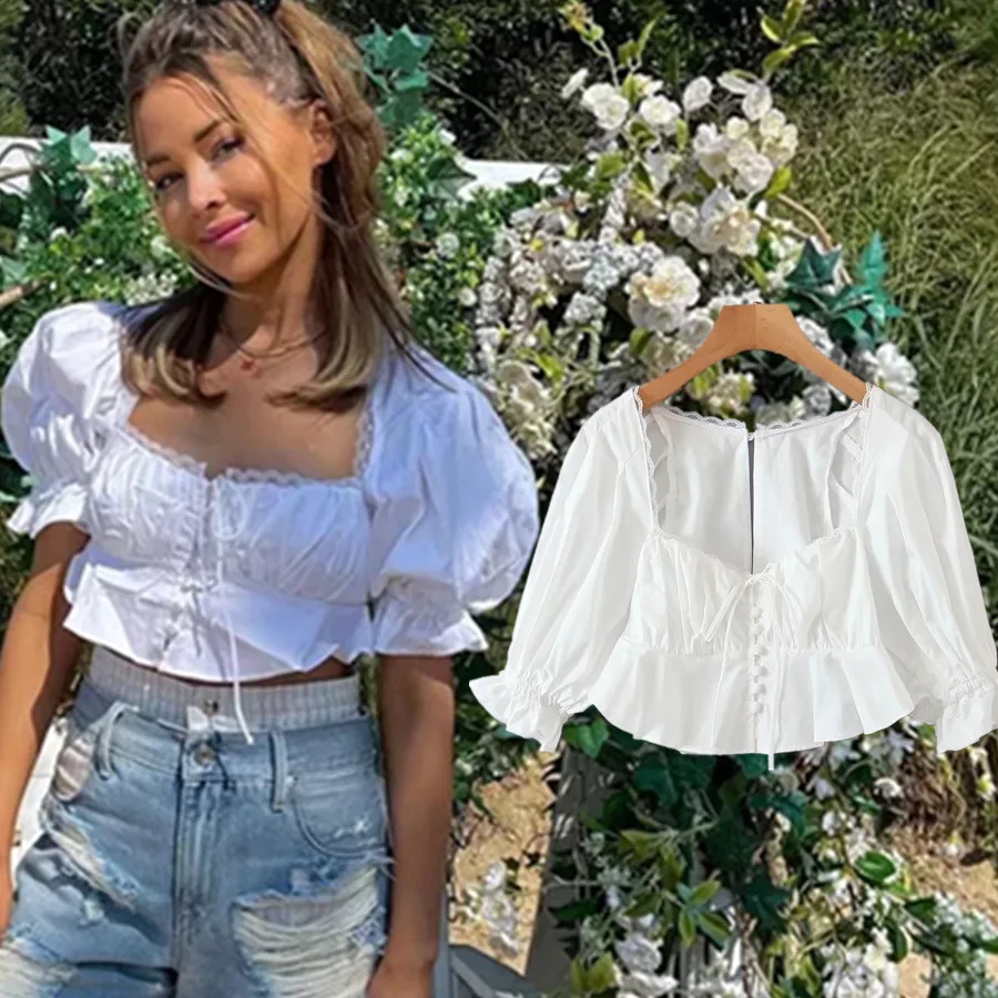 

Повседневная рубашка Maxdutti, женская модная блузка и короткая Весенняя 2022, в английском стиле, индийский стиль, винтажная кружевная Элегантна...