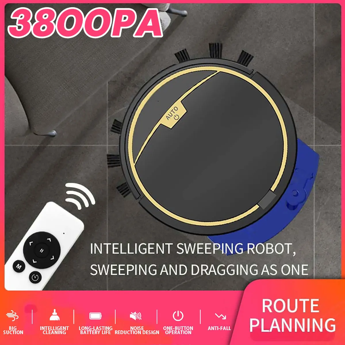 

3800Pa Robot Vacuum Cleaner Dry and Wet Mopping Sweeper With Water Tank Remote Control Timing Smart Floor Carpet Cleaner Machine