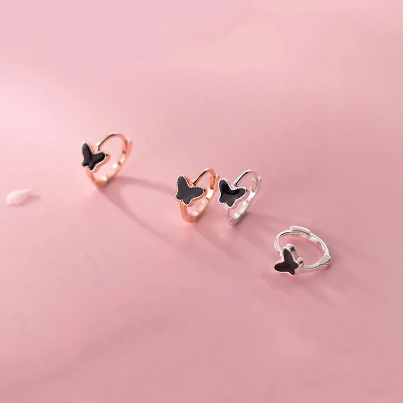 

PONYKISS Romantic 925 Sterling Silver Black Butterfly Hoop Earrings for Women Party Fine Jewelry Prevent Allery Accessory Gift