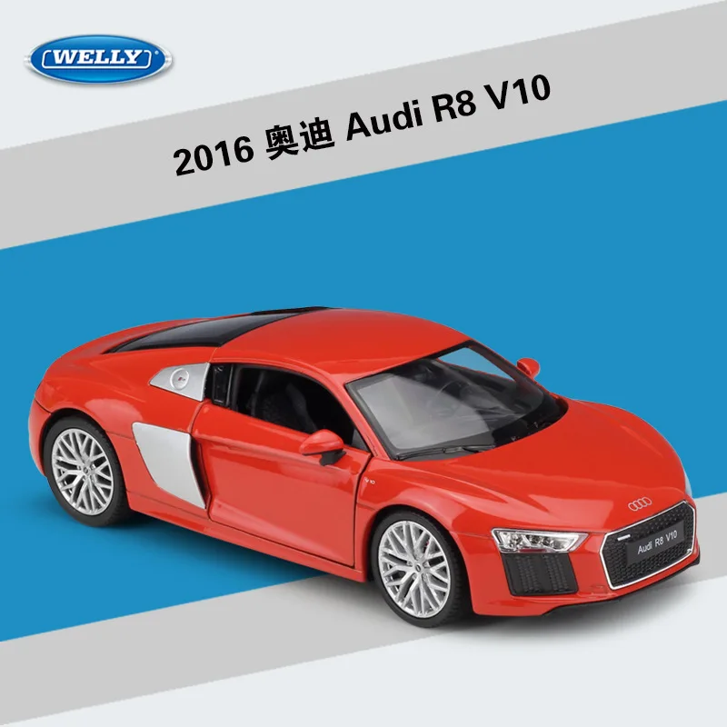 

Модель автомобиля WELLY 1/24 Audi R8 V10, металлическая модель автомобиля под давлением, детские игрушки в подарок, 2016