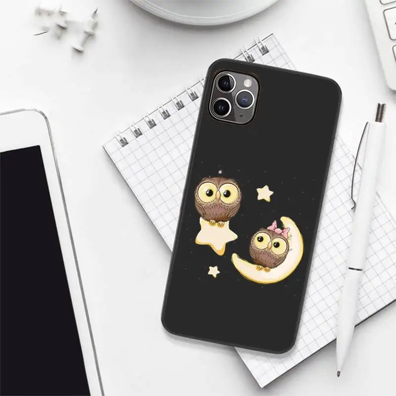 

Cute Owl Black Phone Case for iPhone 12 11 mini pro XS MAX 8 7 6 6S Plus X 5S SE 2020 XR
