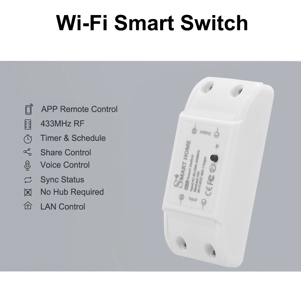 

Tuya Wifi Switch 433MHz 10A/2200W Remote Switch DIY Relay Module Timer Compatible With Alexa Google Home