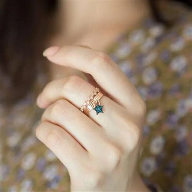 Creative Geometric Crystal Star Index Finger Ring Charm Lady Party Rose Gold Korean Style Female Jewelry | Украшения и аксессуары