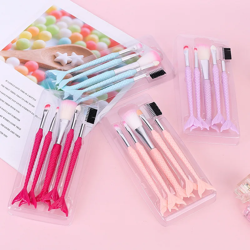 

2021 New Mermaid Tail Makeup Brush 5Pcs Eye Makeup Brush Foundation Brush Beauty Set Women's Beauty Tools Girl Gift