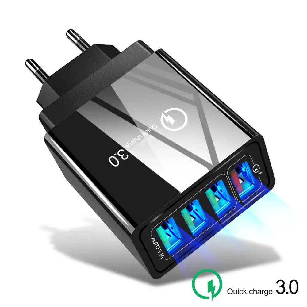 USB зарядное устройство Портативный QC 3 0 4 порта быстрое для мобильного телефона