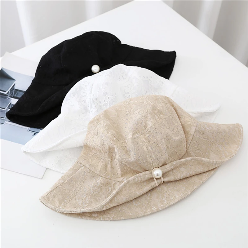 

Lace Bucket Hat Women Cute Floral Fisherman Hat Summer Beach Visor Adjustable Ribbon Wide Brim Bonnet Elegant Cap Luxury