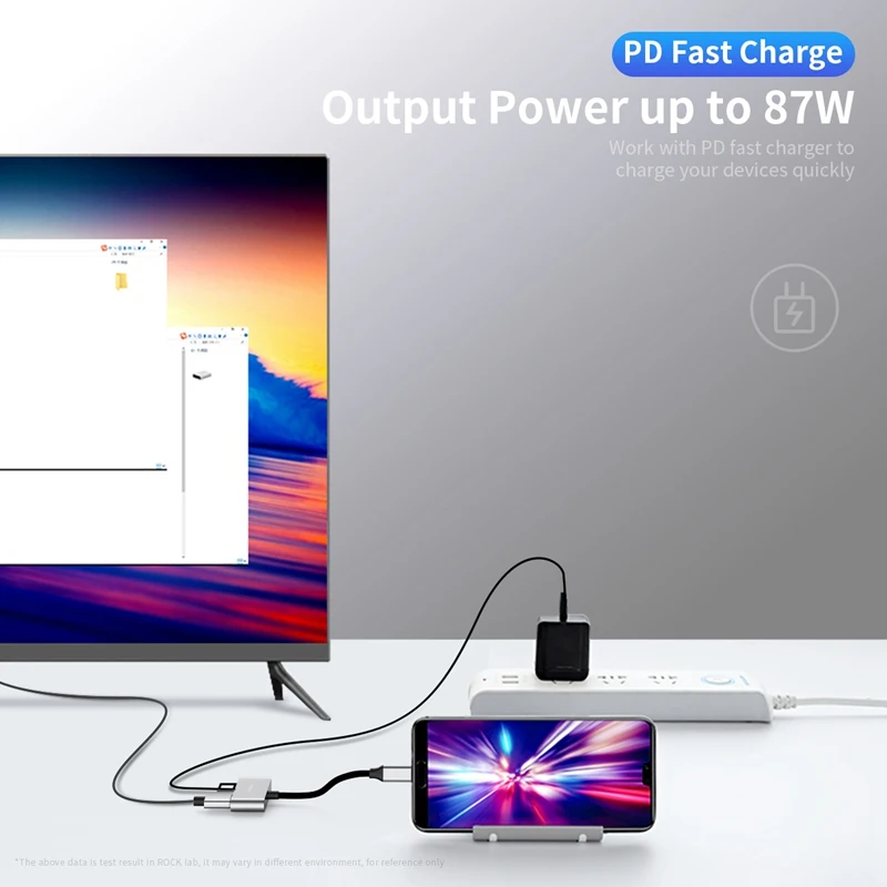 Адаптер ROCK USB C к HDMI концентратор Type PD Кабель-адаптер для быстрой зарядки MacBook USBC Hub