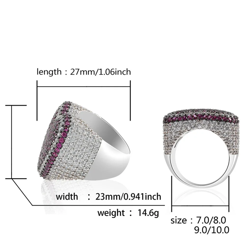 

1 Fashion Lover Copper Plated Ring Exaggerate Iced Out CZ Stone Heart Shape Ring Hip Hop Jewelry for Men Women Gift Wedding