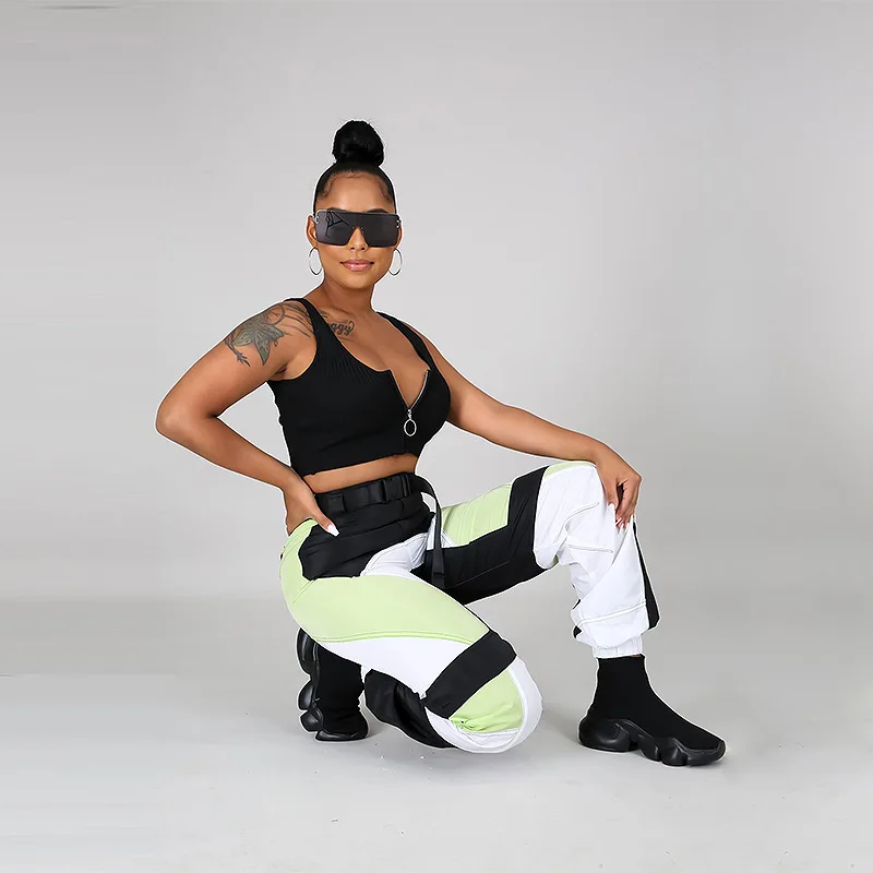 Шаровары женские до щиколотки модные контрастные Брюки Капри в стиле пэчворк