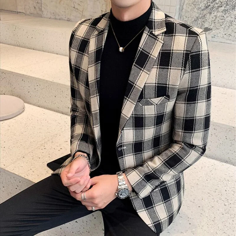 2019 Новое поступление мужской костюм Блейзер для мужчин s Костюм Куртка клетчатый