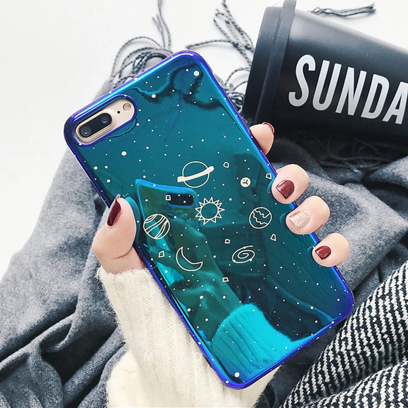 Глянцевый чехол SUYACS для iPhone XR XS Max 6 6S 7 8 Plus X Planet Night Sky мягкий накладка телефона