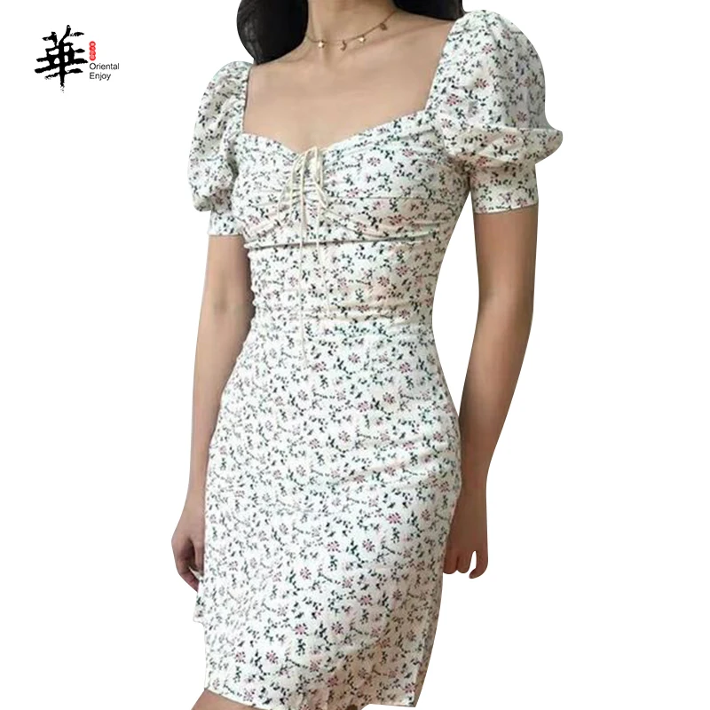 

Платье женское летнее с квадратным вырезом и пышными рукавами