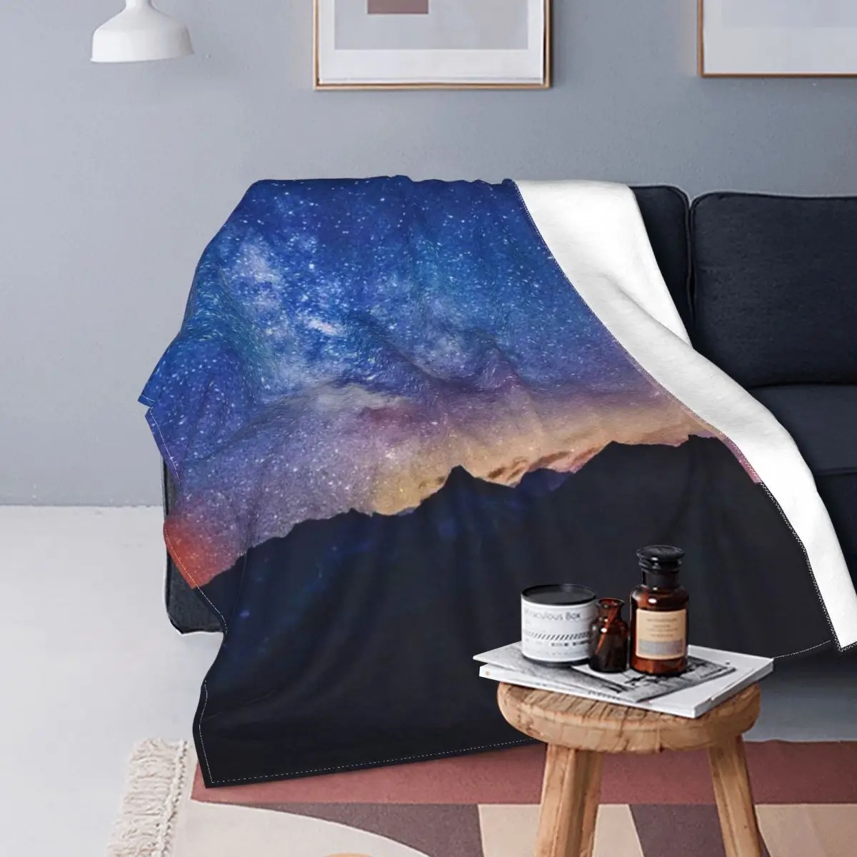 

Manta de cielo estrellado para dormitorio, colcha moderna de algodón, portátil, decoración de felpa, envío gratis